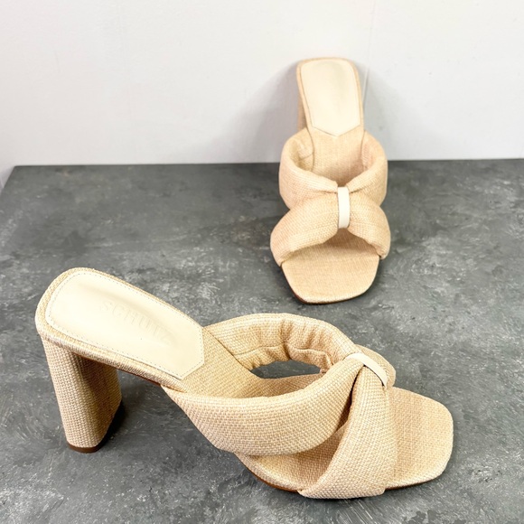 Schutz Fairy High Sandals crisscross strap pleated knot detail block heel sz 10 - Picture 3 of 6